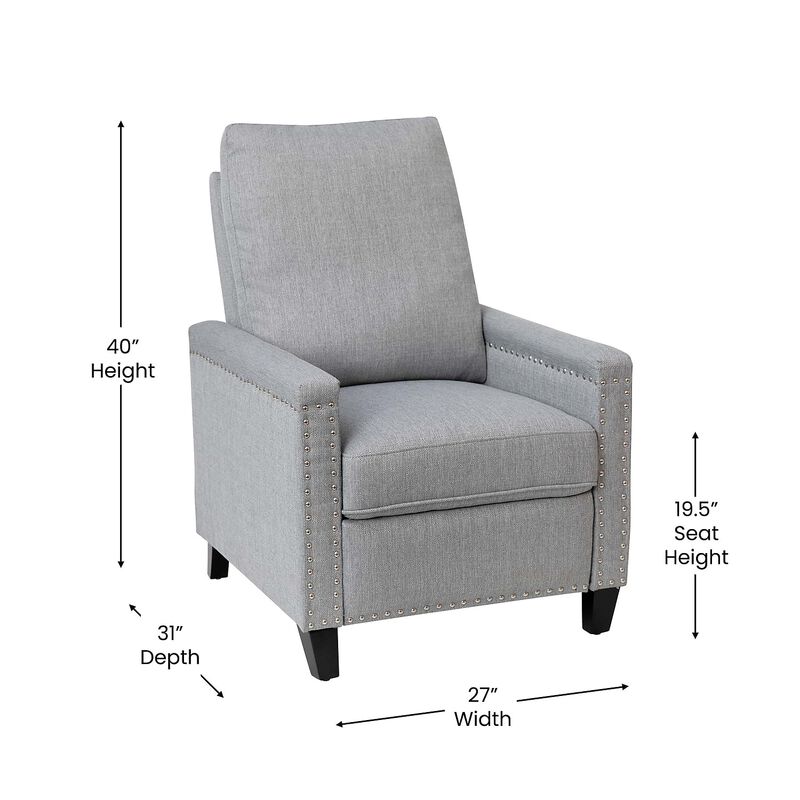 Flash Furniture Carson Transitional Style Push Back Recliner Chair - Light Gray Fabric Upholstery - Accent Nail Trim - Pillow Back Recliner