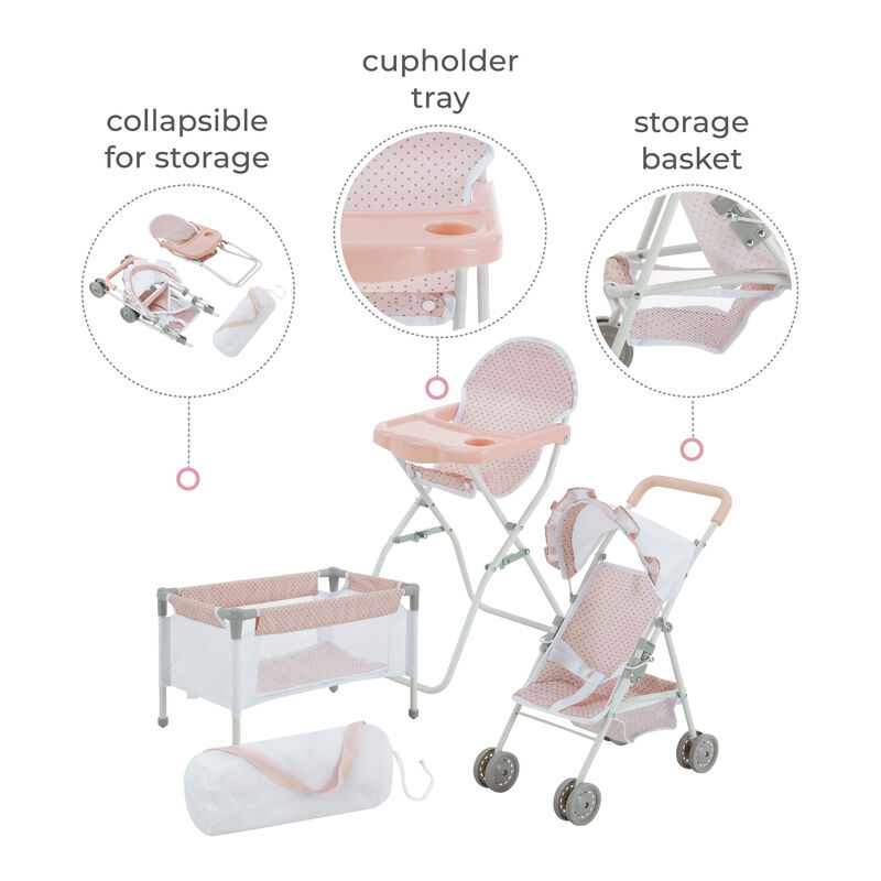 Olivia's Little World Polka Dot Princess Baby Doll 3pc Nursery Set, Pink & Gray image number 2