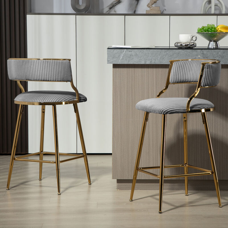 Streamdale Corduroy Counter Bar Stools (Grey), Set of 2 image number 5