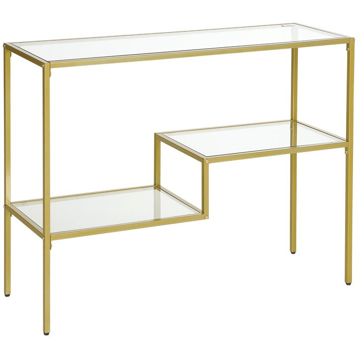 Gold Entryway Accent: 39" Console Table with Glass Top & Steel Frame