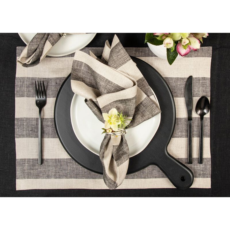 Solino Home Cabana Stripe 100% Linen Placemats &ndash; Set of 4, 14 x 19 in, Machine Washable, Holiday and Everyday Dining