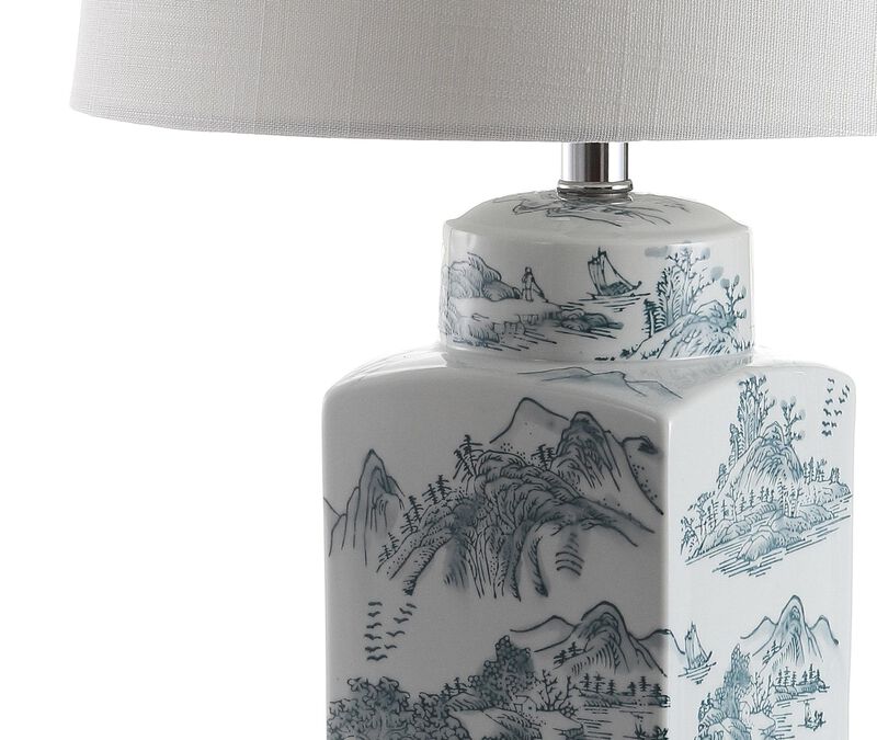 HomeRoots 25" Blue And White Table Lamp With Drum Shade image number 2