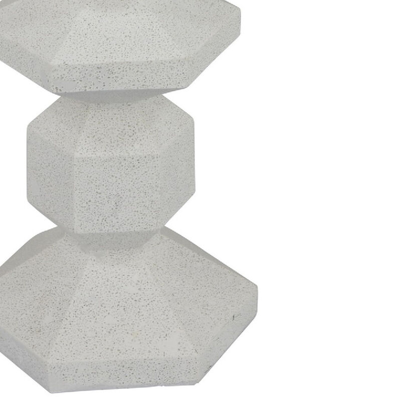 Tabletop Pillar Candle Stand, Stacked Geometric Shapes, White Resin 18 Inch image number 3