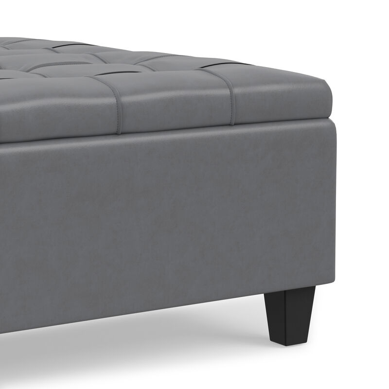 Harrison 36 inch Wide Transitional Square Coffee Table Storage Ottoman in Stone Grey Vegan Faux Leather, Assembled image number 7