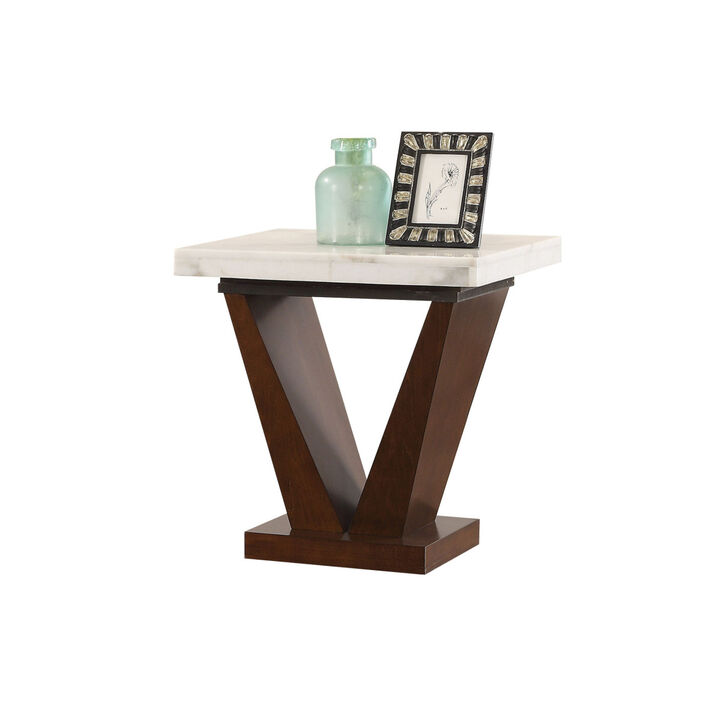 Forbes End Table in White Marble & Walnut