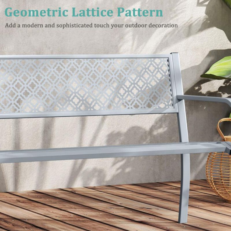 Hivvago Outdoor Garden Bench with Geometric Lattice Backrest and Slatted Seat