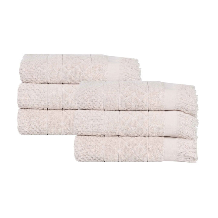 Absorbent Cotton Hand Towels Set of 6 with Geometric Jacquard Design