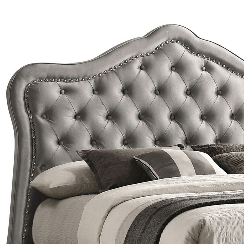 Pue California King Size Bed, Vintage Gray Button Tufted Chesterfield Style