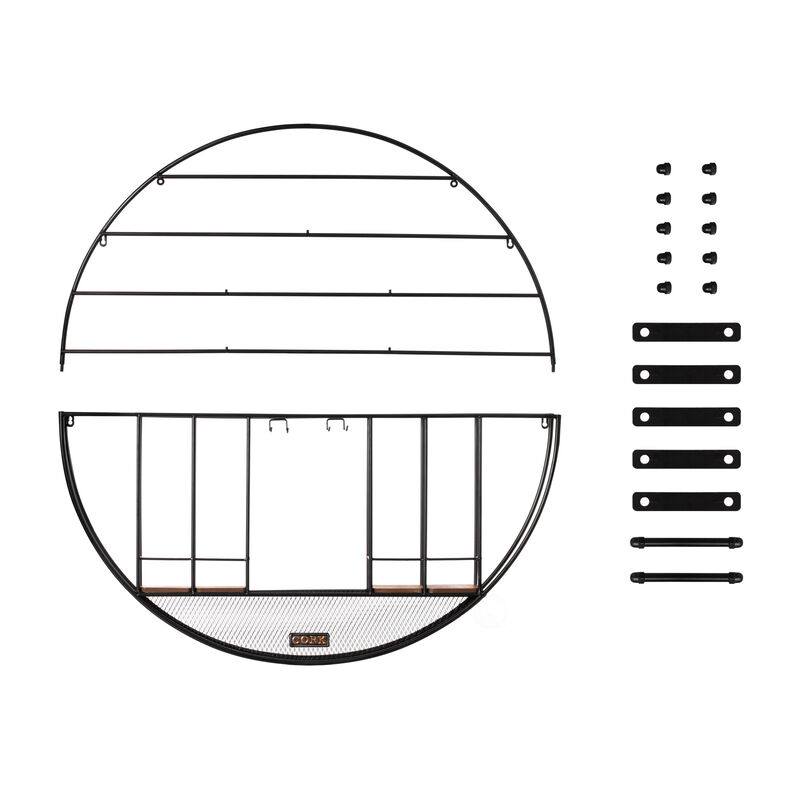 Vintage Decorative Modern Black Metal Round Wall Mounted Wine Display Rack with Cork and Glass Holder