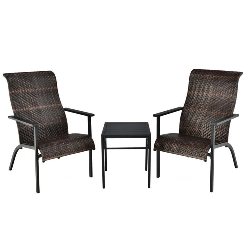 Hivvago 3 Pieces Patio Rattan Bistro Set with High Backrest and Armrest