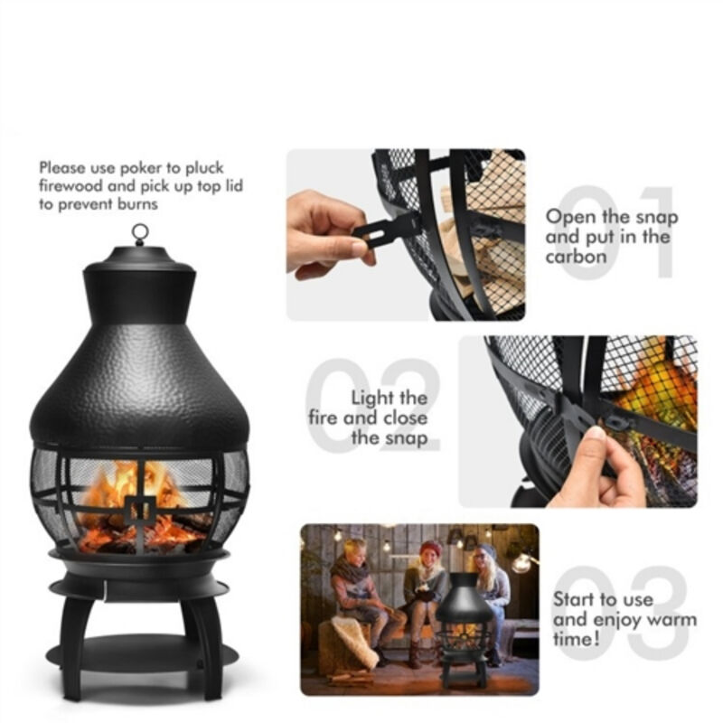 Portable Outdoor Wheeled Log Storage Rack and Wood Burning Fire Pit