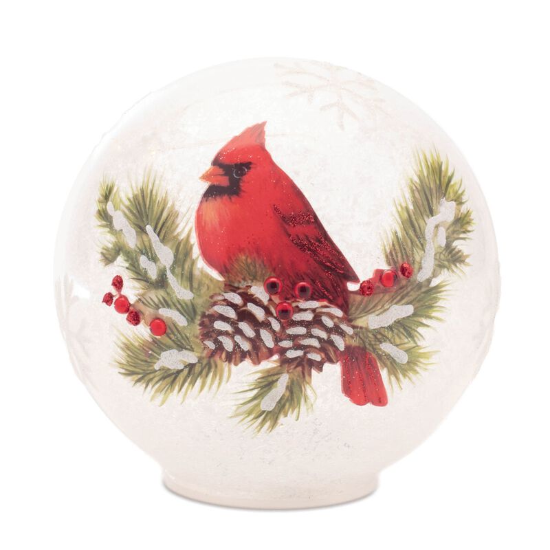 Set of 2 LED Lighted Cardinal Pine Globes – Winter Snow Globe Decor with Birds and Pine for Christmas Centerpieces or Shelf Styling