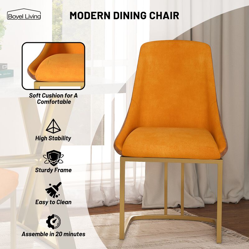 Fabric +PU Modern Dining Side Chair with Metal Legs and Swivel Leveling Feet (Set of 2) for Study, Dining Room, Bedroom, Living Room, Office Area