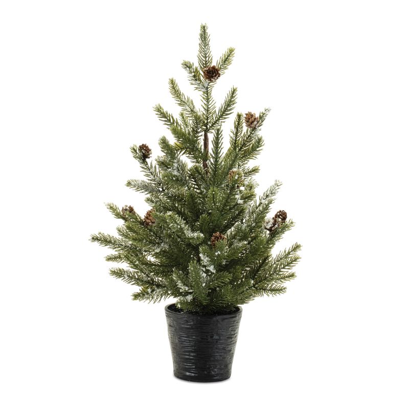 Set of 2 Potted Mini Pine Trees for Holiday Tabletop, Mantel, or Entryway Display