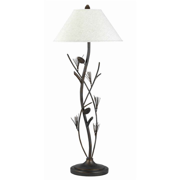 Pine Twig Accent Metal Body Floor Lamp with Conical Shade, Bronze and White-Benzara