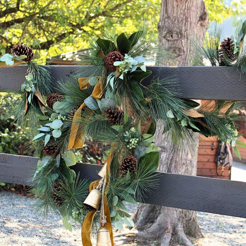 28" Magnolia, Eucalyptus, Pinecone, & Needle Pine Wreath image number 2