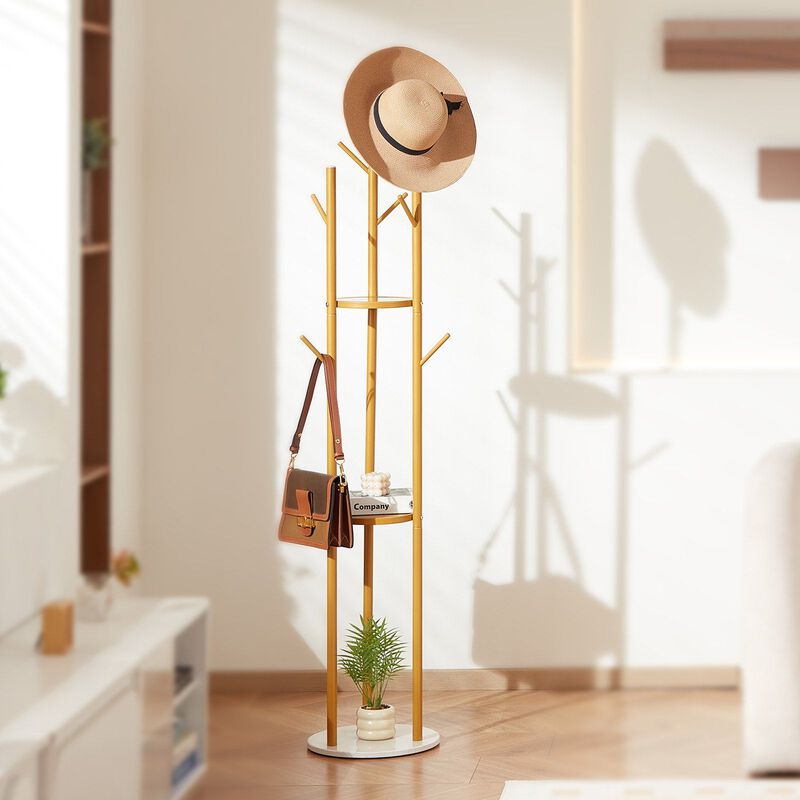 Modern Coat Rack with Quartz Base and Hooks, Freestanding Hall Tree image number 1