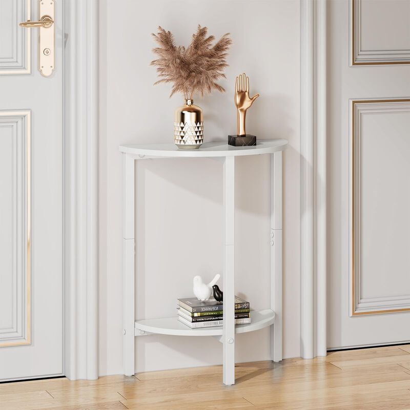 Vagusicc Side Tables Small End Tables, Set of 2 Half Round Side Table for Living Room, 2 Tier White Couch Side Table, Small Roun