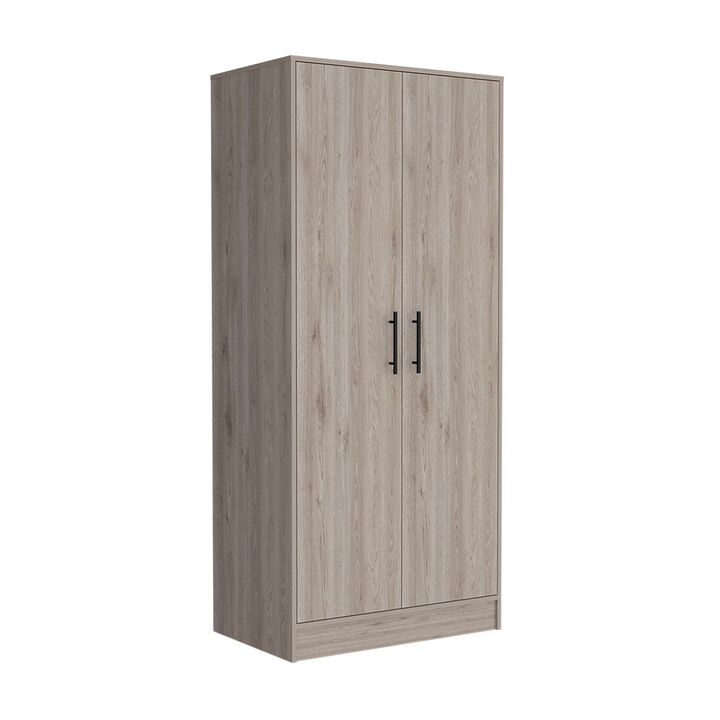 DEPOT E-SHOP Darwin  Armoire, Double Door Cabinets, Metal Rod, Metal Handle, Two Shelves, One Drawer, Light Gray