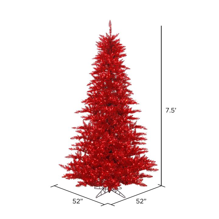 Vickerman 7.5' Tinsel Red Fir Artificial Christmas Tree, Red Dura-lit LED Lights - Faux Red Christmas Tree - Seasonal Indoor Home Decor