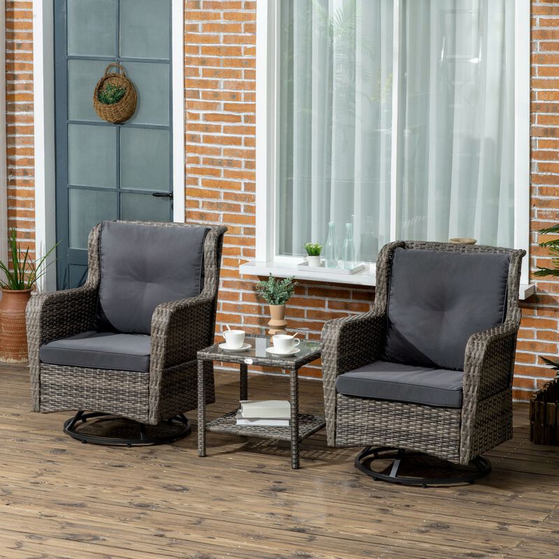 Gray Patio Set: 360° Rotating Rocking Bistro Seating