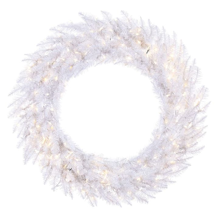 Vickerman 48" Sparkle White Spruce Artificial Christmas Wreath, Warm White LED Lights - Faux Spruce Christmas Wreath - Seasonal Indoor Home Decor
