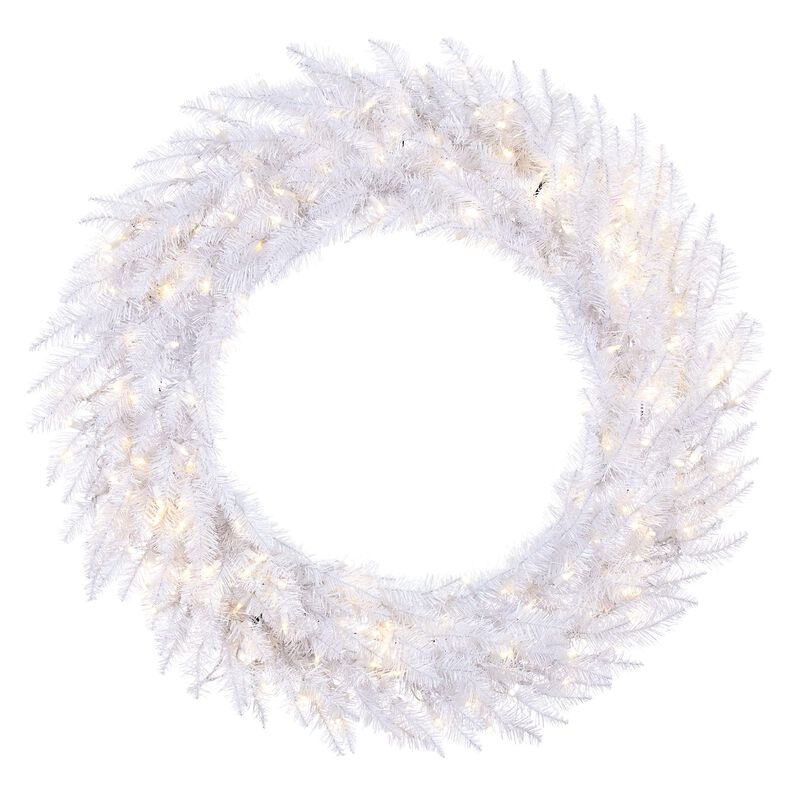 Vickerman 48" Sparkle White Spruce Artificial Christmas Wreath, Warm White LED Lights - Faux Spruce Christmas Wreath - Seasonal Indoor Home Decor image number 0