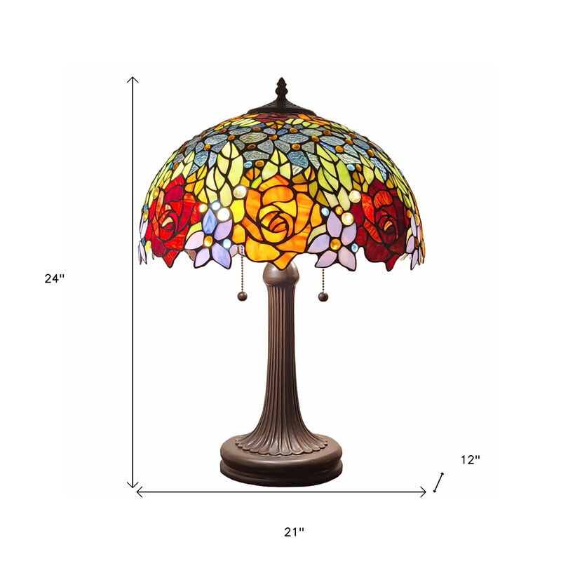 Hivvago 24" Dark Brown Metal Two Light Candlestick Table Lamp With Orange Shade