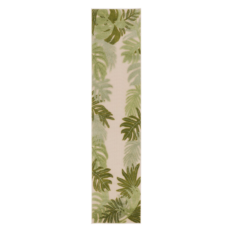 HomeRoots 8' Ivory And Green Palm Leaf Indoor Outdoor Runner Rug image number 0