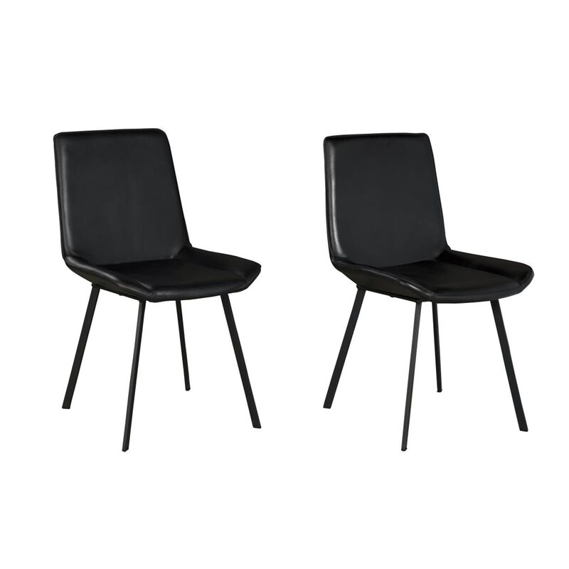 Isha Dining Chair Set of 2 with Dark Gray Goat Leather, Black Iron