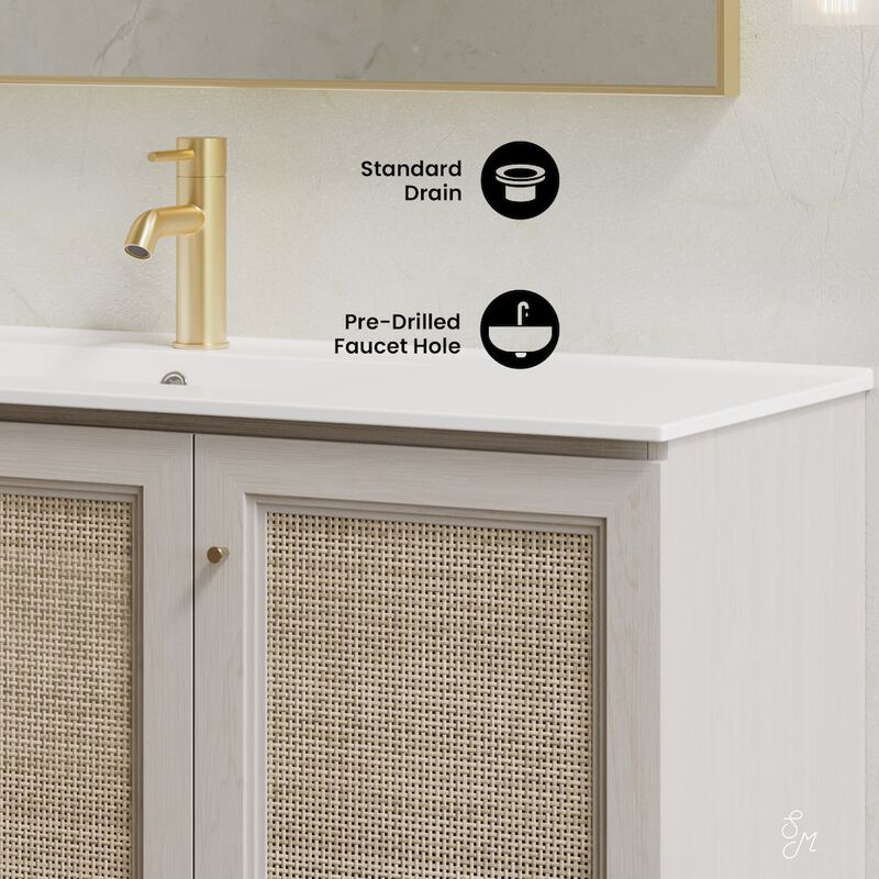 48" Wall-Mounted Bathroom Vanity in White Oak with Single Faucet Hole Vanity Top image number 8