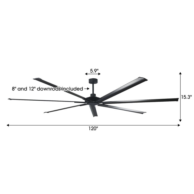 120" Industrial Matte Black Reversible 7 Aluminum Blades Extra Large Ceiling Fan with Remote for Warehouse, garage, or Factory image number 5
