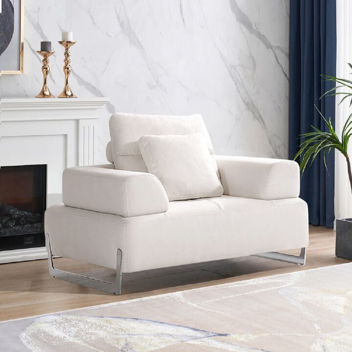 Pasargad Home Ravenna White Faux Suede Accent Chair with Sliding Backrest & Armrest