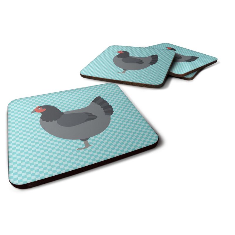 Caroline's Treasures Jersey Giant Chicken Blue Check Decorative coasters, 3.5, Multicolor