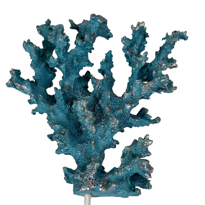 Decorative Coral Wall Hook Blue Silver 75 In Resin Metal Key Holder image number 3