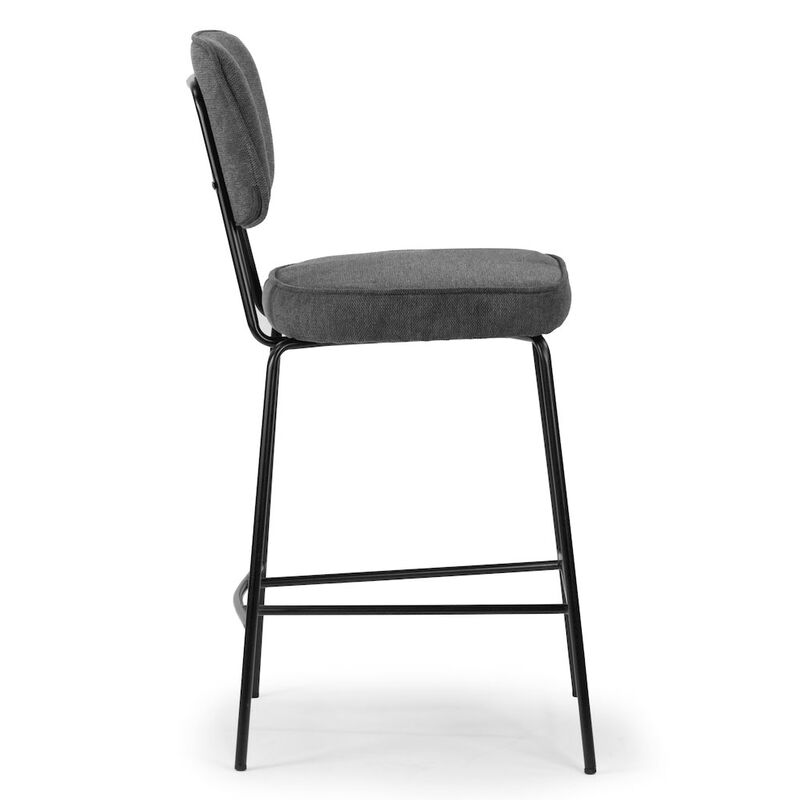 Glamour Home Set of 2 Avel Gray Fabric Counter Stool with Black Metal Legs