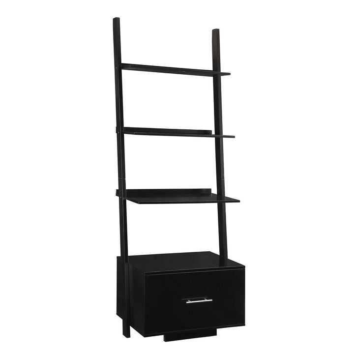Convenience Concepts American Heritage Ladder Bookcase with File Drawer, Black