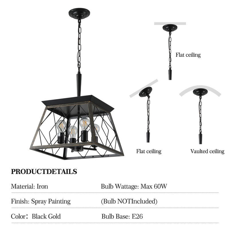 ELEMENT ACE Industrial 4-Light Pendant Chandelier with Metal Cage Design Adjustable Hanging Ceiling Light Fixture for Dining Room Kitchen Living Room image number 8