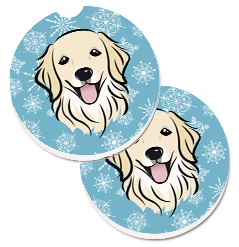 Caroline's Treasures Snowflake Golden Retriever Set of 2 Cup Holder Car Coasters BB1639CARC, 2.56, Multicolor