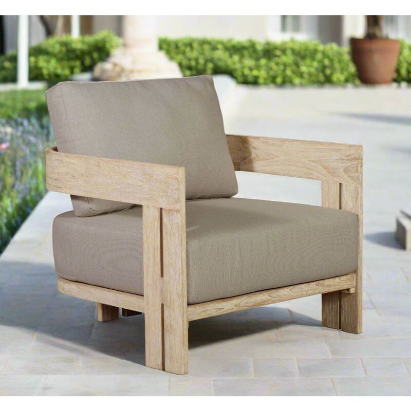 Crafters and Weavers Paradiso Outdoor Solid Teak Wood Chair Natural Look - Gray Fabric