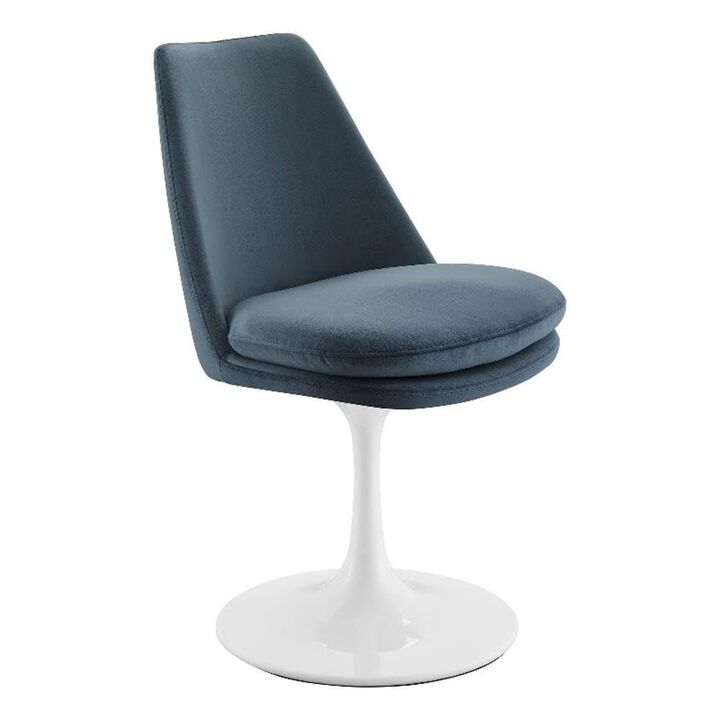 Modway Lippa Velvet Swivel Dining Side Chair in White Cadet Blue - Armless Accent Chair with Stain-Resistant Performance Velvet Upholstery - 360&deg; Rotating Office Chair