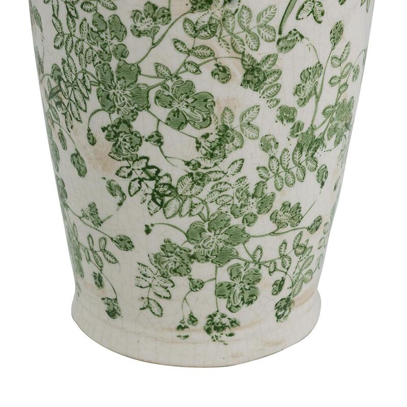 HomeRoots 12" Green And White Leaf Ceramic Round Table Vase image number 5