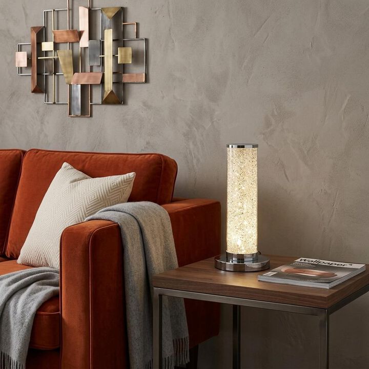 HomeRoots 13&rdquo; Modern White Sand Crystal And Steel Table Lamp