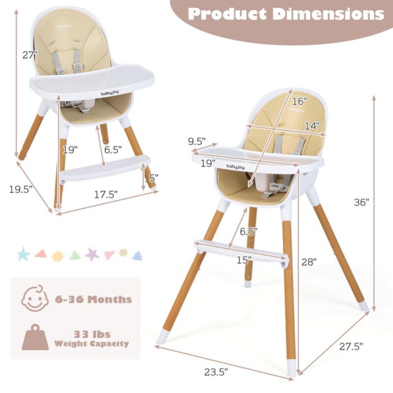 Hivvago 4-in-1 Convertible Baby High Chair Infant Feeding Chair with Adjustable Tray