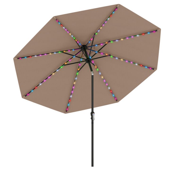 10 Feet Solar Patio Umbrella with 96 Multi-Colored Flowing LED Lights and Tilt Adjustment