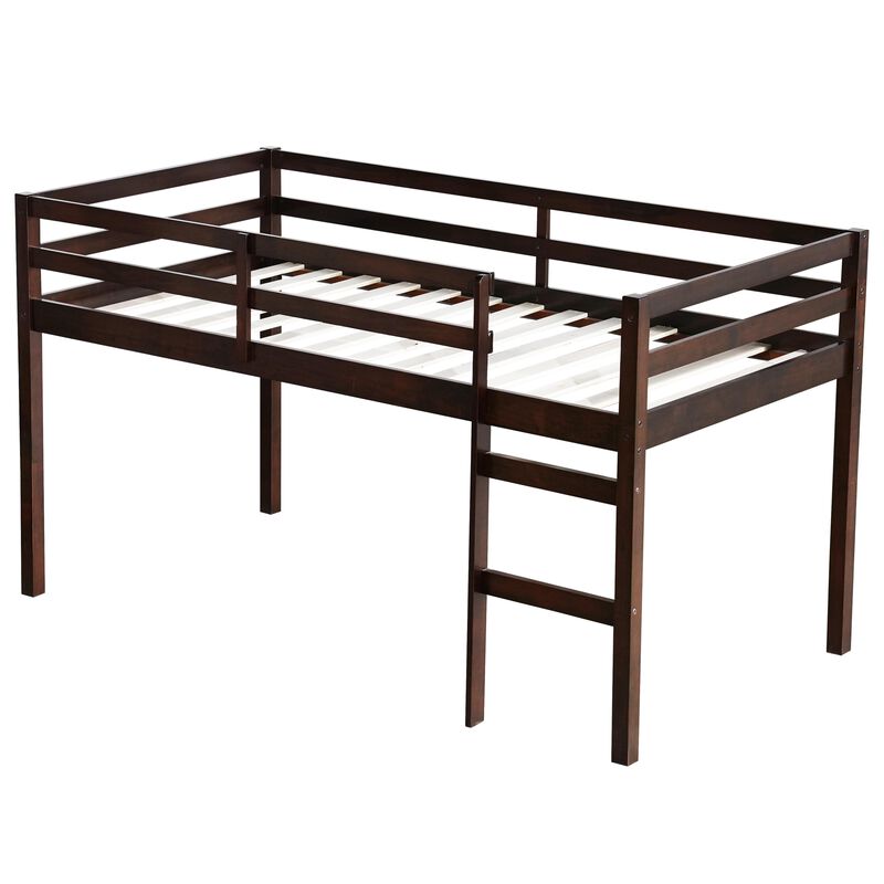 Whisen Twin Loft Bed with Ladder, Rubber Wood Space-Saving Design