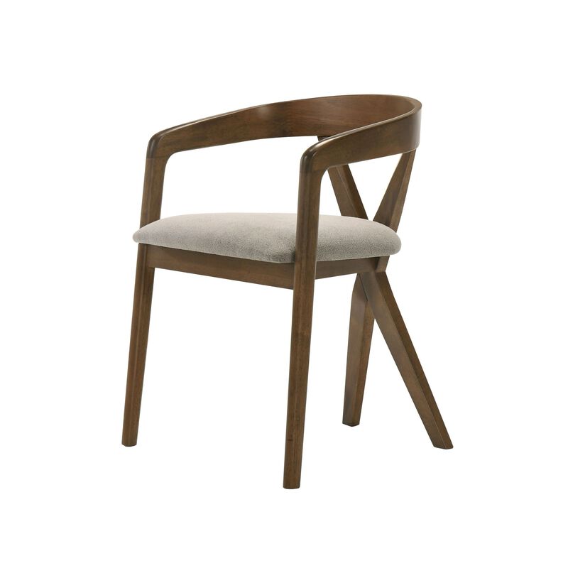 Cid Icy 23 Inch Dining Armchair, Plush Fabric Seat, Walnut Brown Solid Wood - Benzara image number 0