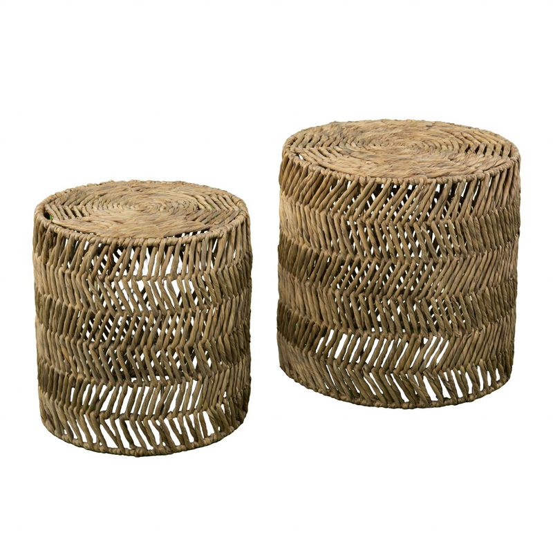 Set Of Two 18"" Natural Woven Rattan End Tables