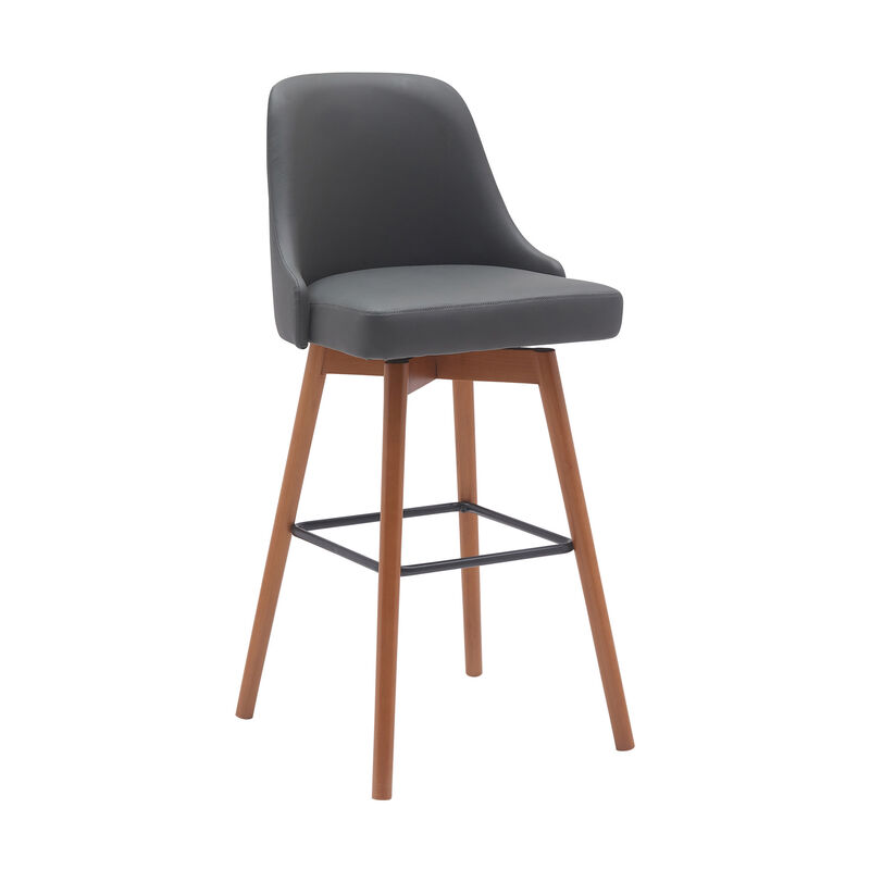 HomeRoots Solid Wood and Fabric Armless Swivel Bar Stool image number 2