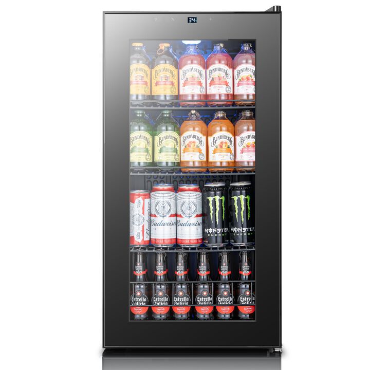 Beverage Refrigerator Cooler, 105 Cans Freestanding Mini Beverage Fridge with Glass Door Beverage cooler for Home Office